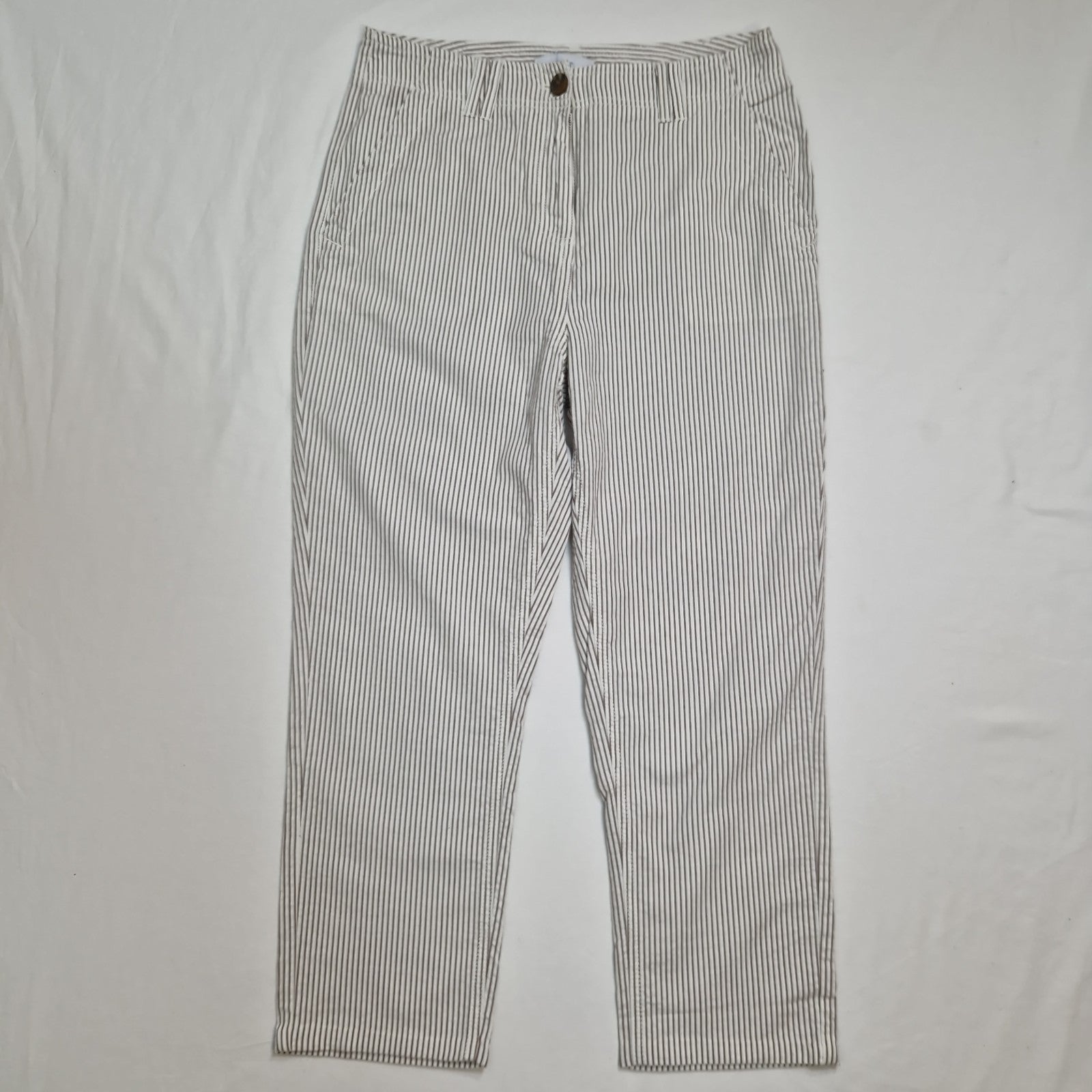 NEXT White Navy Striped Cropped Trousers Women's UK 12 Cotton Preloved