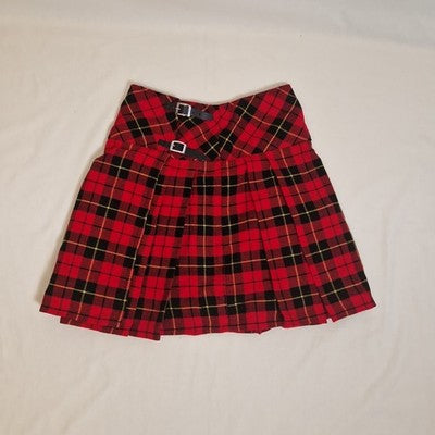 Unbranded Womens Red Tartan Pleated Kilt Skirt UK 30 Twill Acrylic