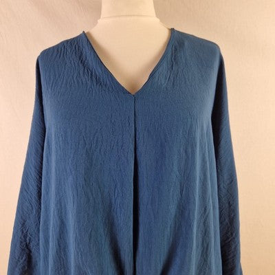 Blue Vanilla Womens Blouse V Neck Tie Front Long Sleeve Blue UK M/L