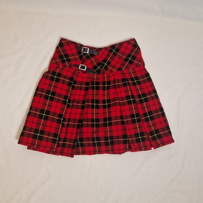 Womens Kilt Skirt Red Tartan Wool Twill Pleated Buckle Short Vintage UK 30