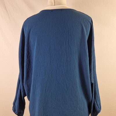 Blue Vanilla Womens Blouse V Neck Tie Front Long Sleeve Blue UK M/L