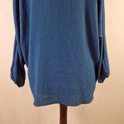Blue Vanilla Womens Blouse V Neck Tie Front Long Sleeve Blue UK M/L