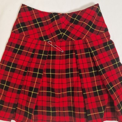 Unbranded Womens Red Tartan Pleated Kilt Skirt UK 30 Twill Acrylic