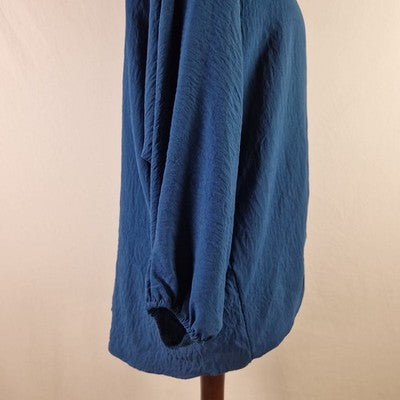Blue Vanilla Womens Blouse V Neck Tie Front Long Sleeve Blue UK M/L