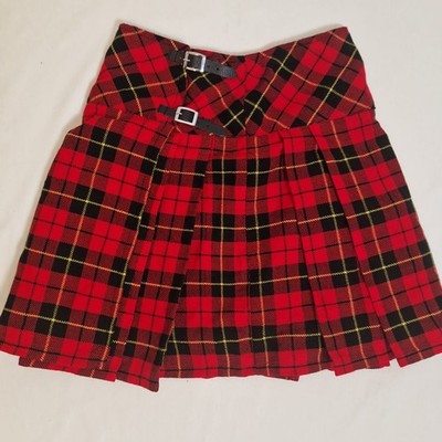 Unbranded Womens Red Tartan Pleated Kilt Skirt UK 30 Twill Acrylic
