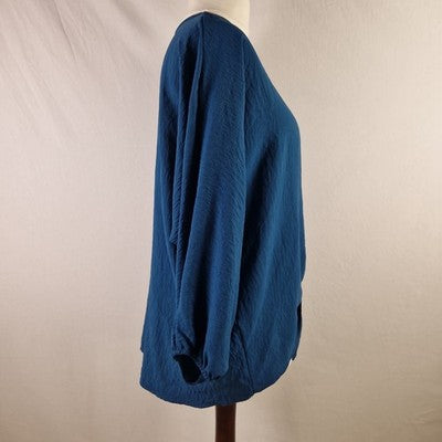 Blue Vanilla Womens Blouse V Neck Tie Front Long Sleeve Blue UK M/L