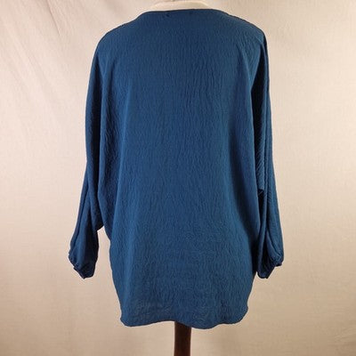 Blue Vanilla Womens Blouse V Neck Tie Front Long Sleeve Blue UK M/L