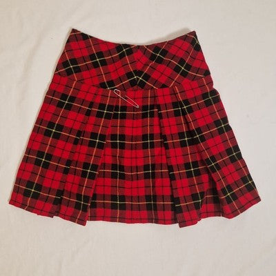 Unbranded Womens Red Tartan Pleated Kilt Skirt UK 30 Twill Acrylic