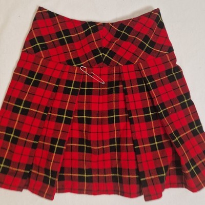 Unbranded Womens Red Tartan Pleated Kilt Skirt UK 30 Twill Acrylic