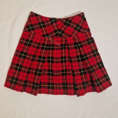 Unbranded Womens Red Tartan Pleated Kilt Skirt UK 30 Twill Acrylic