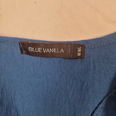 Blue Vanilla Womens Blouse V Neck Tie Front Long Sleeve Blue UK M/L