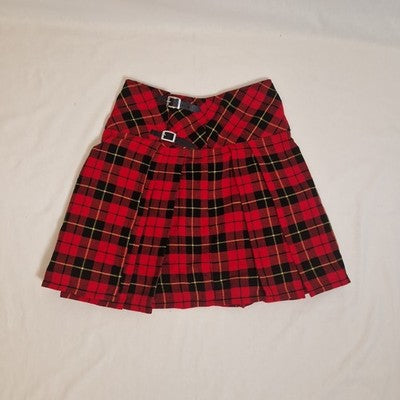 Unbranded Womens Red Tartan Pleated Kilt Skirt UK 30 Twill Acrylic