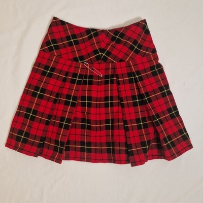 Unbranded Womens Red Tartan Pleated Kilt Skirt UK 30 Twill Acrylic