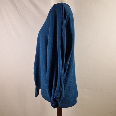 Blue Vanilla Womens Blouse V Neck Tie Front Long Sleeve Blue UK M/L