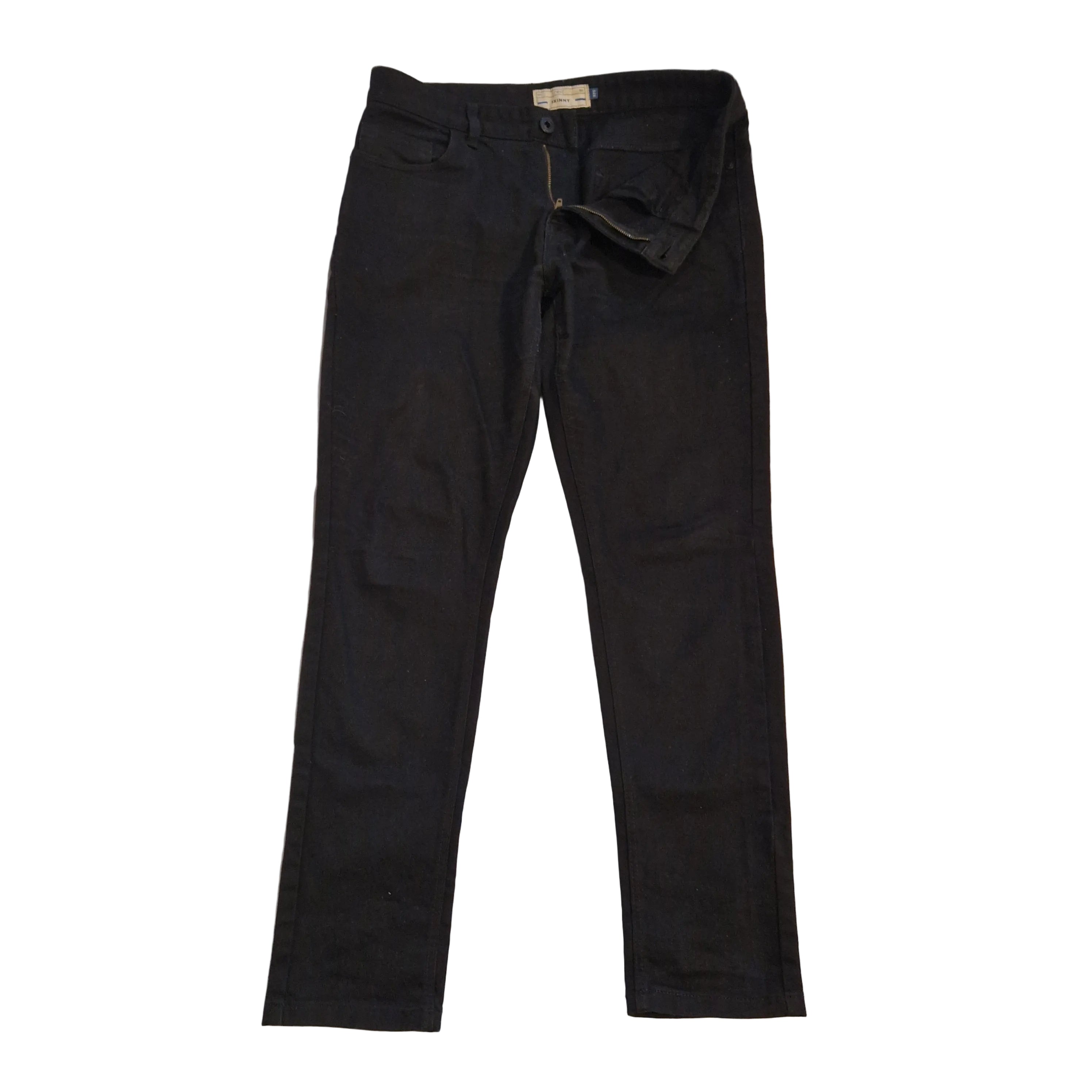 A pair of black NEXT skinny fit stretch denim jeans with a mid-rise waist and zip fastening.