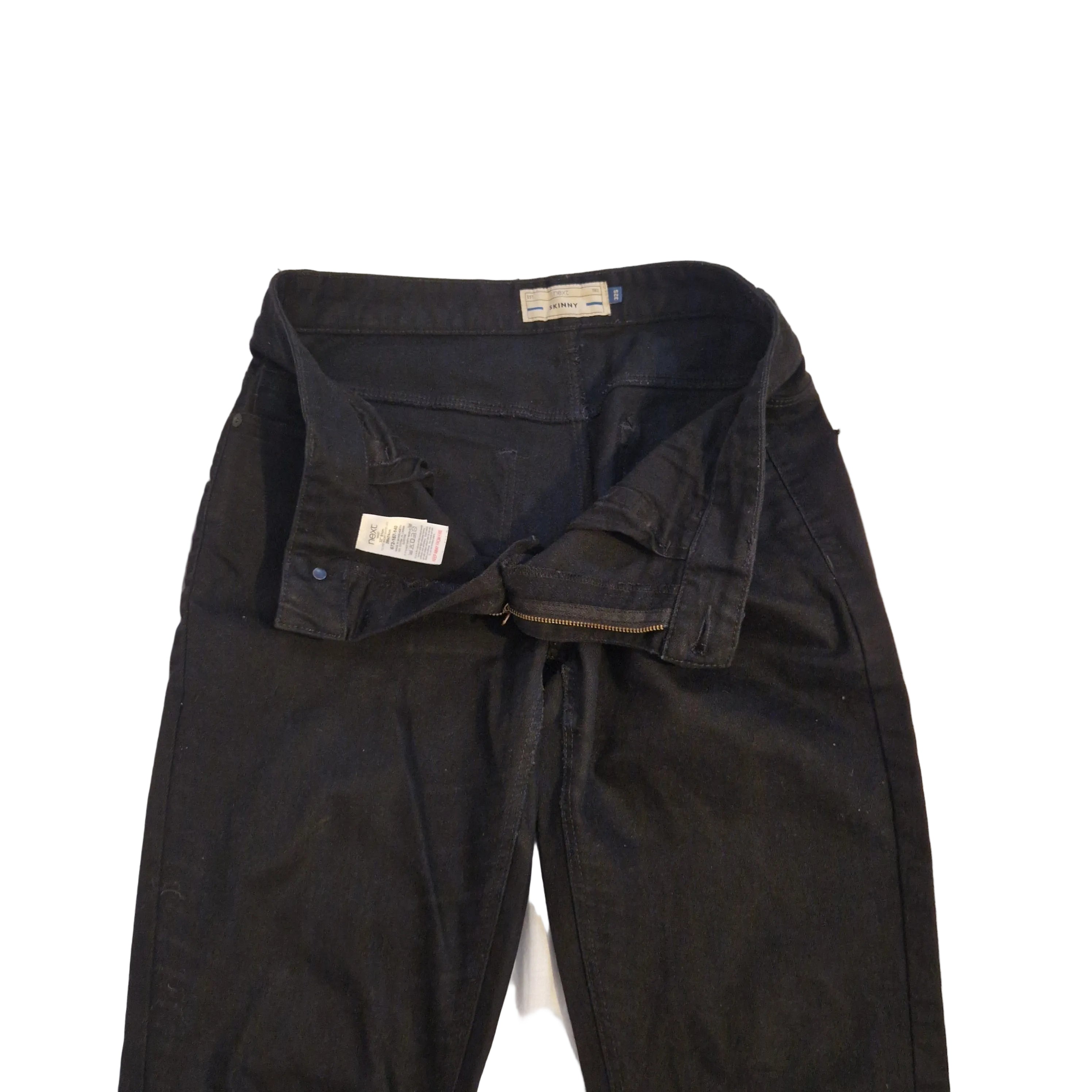 Next men's black skinny fit stretch denim jeans with a zip fly.