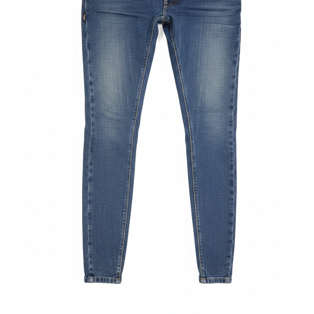Hollister men's high-rise super skinny blue denim jeans with a faded wash.