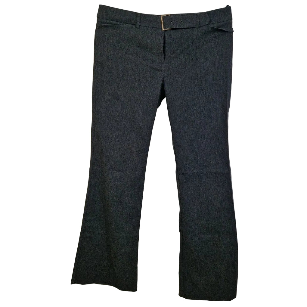 New Look dark grey straight leg work trousers with a mid-rise waist and buckle detail.