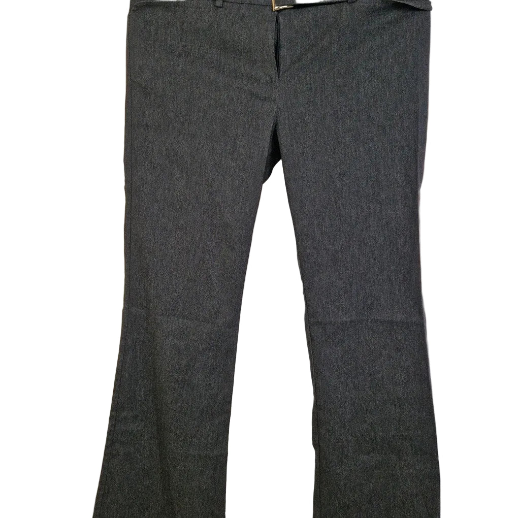 New Look dark grey straight leg work trousers with a mid-rise waist and buckle fastening.
