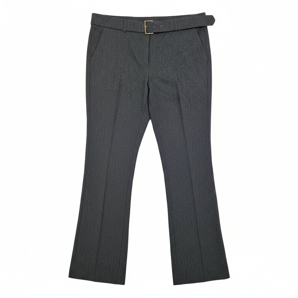 New Look dark grey straight leg work trousers with a mid-rise waist and buckle fastening.