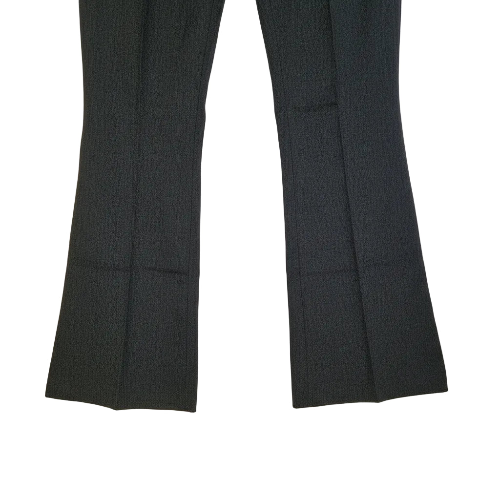 A pair of dark grey straight leg work trousers with a subtle textured finish.