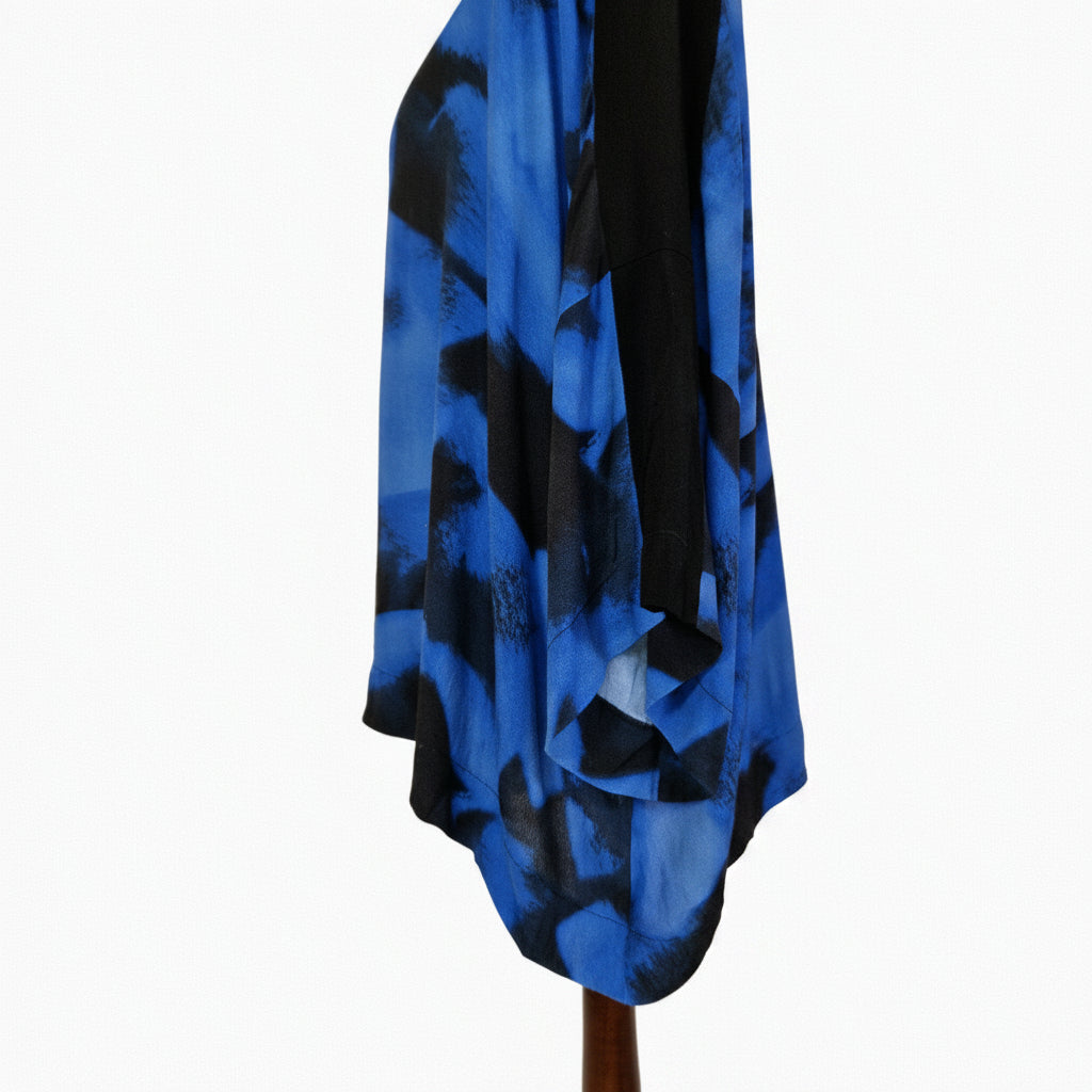 A Kin by John Lewis blue and black abstract print tunic with a relaxed fit and short sleeves.