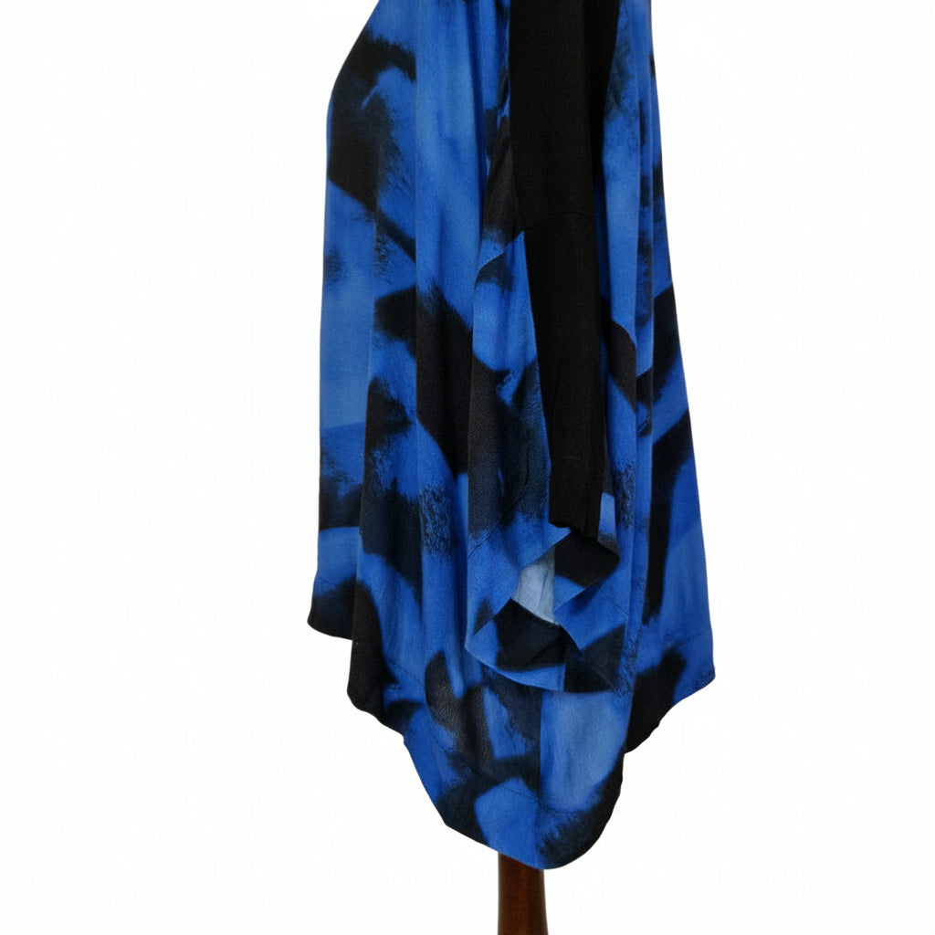 A Kin by John Lewis blue and black abstract print tunic with a relaxed fit and short sleeves.