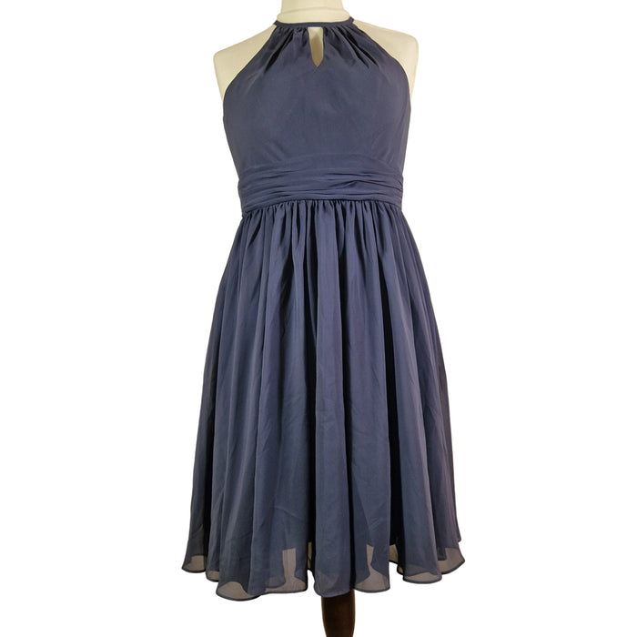 Blue dress on a mannequin against a white background