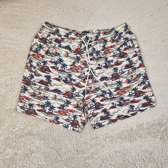 Mens Blue Tropical Print Swim Shorts UK L — Preloved