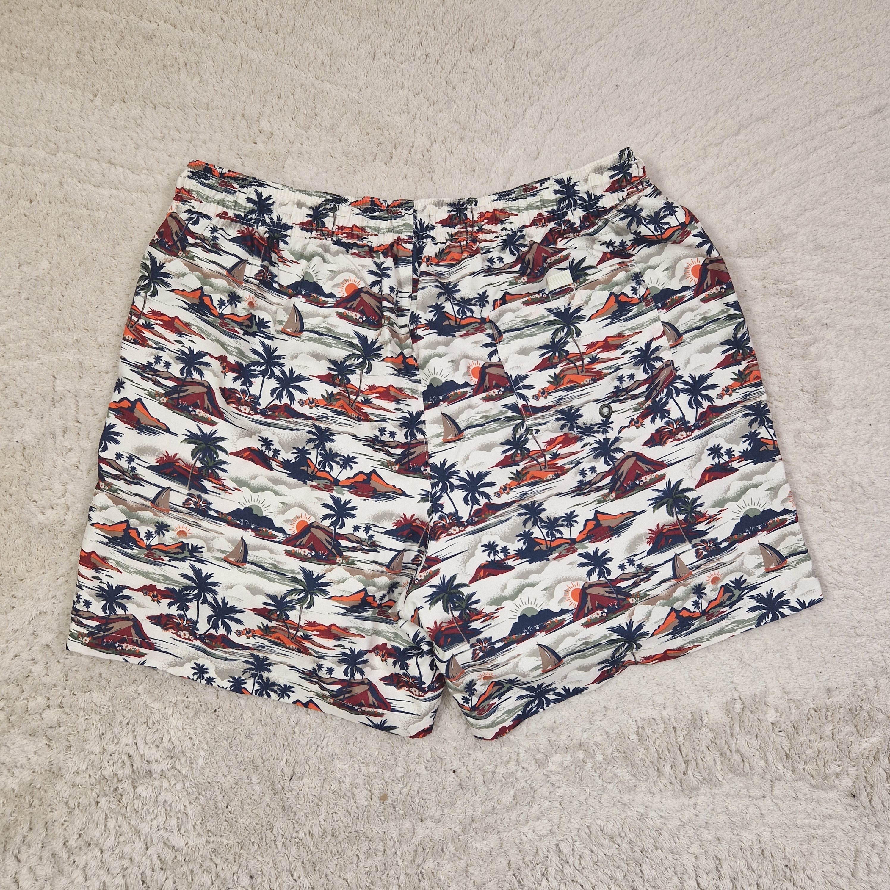 Men's Easy Swim Shorts Tropical Print Blue Polyester UK L