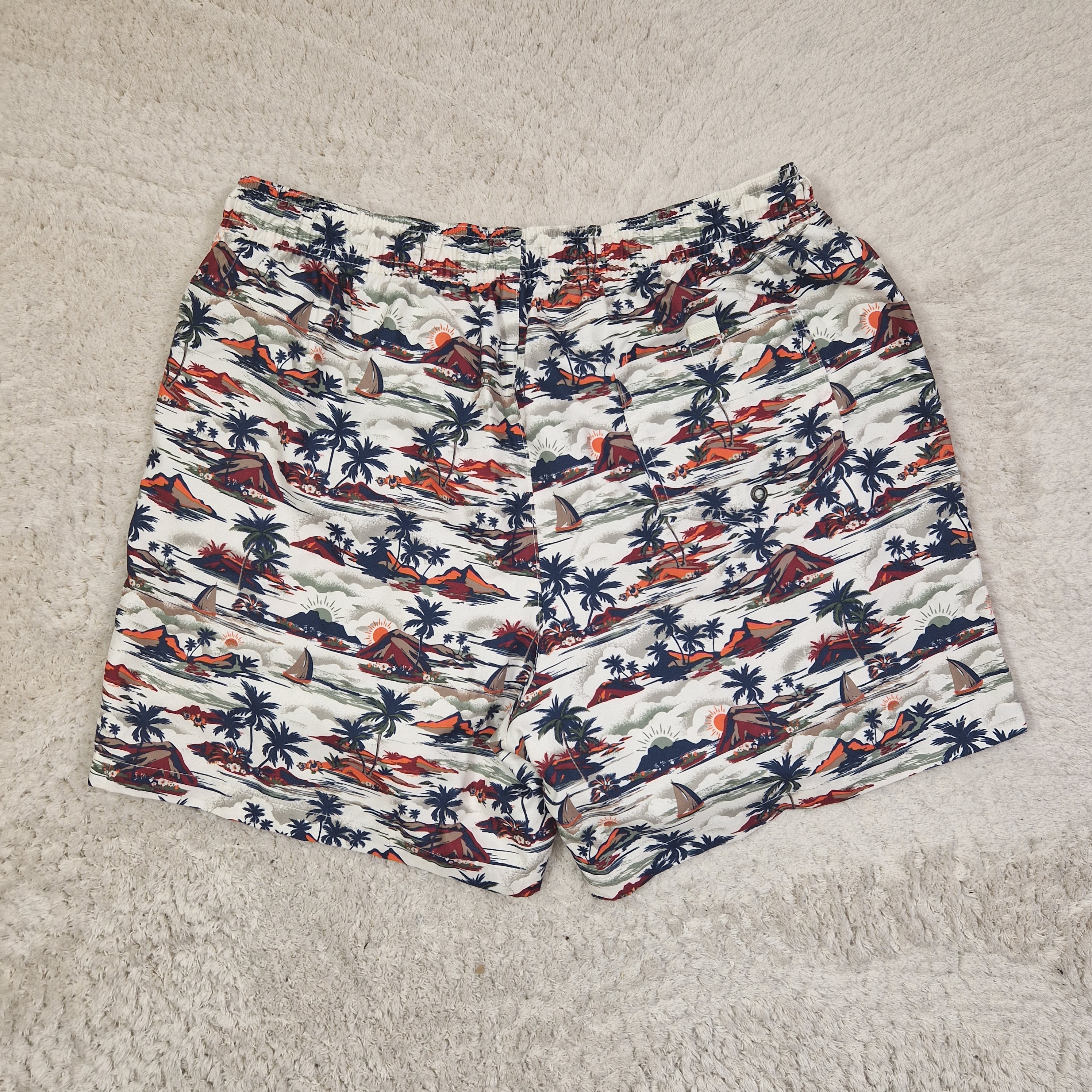 Men's Easy Swim Shorts Tropical Print Blue Polyester UK L