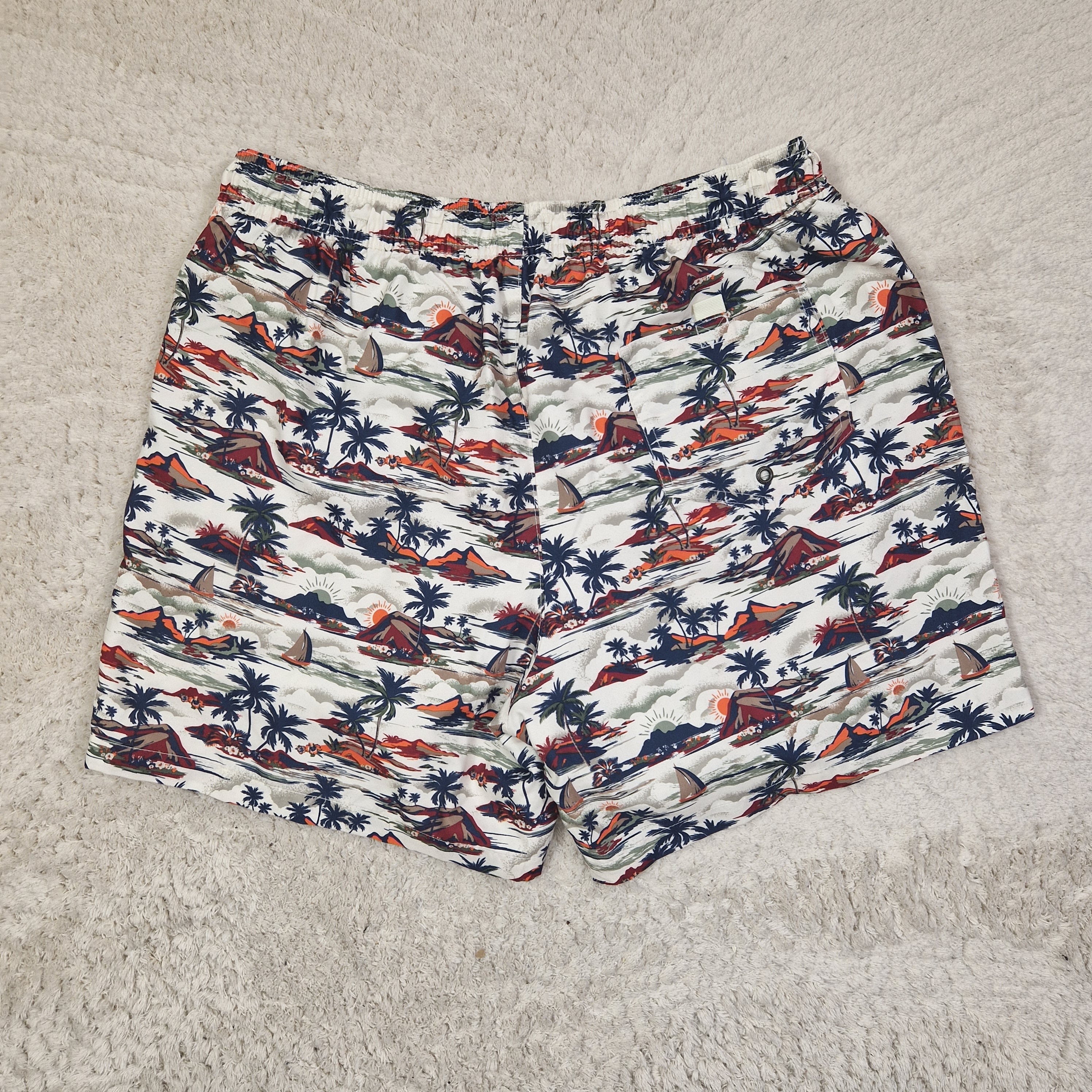 Men's Easy Swim Shorts Tropical Print Blue Polyester UK L