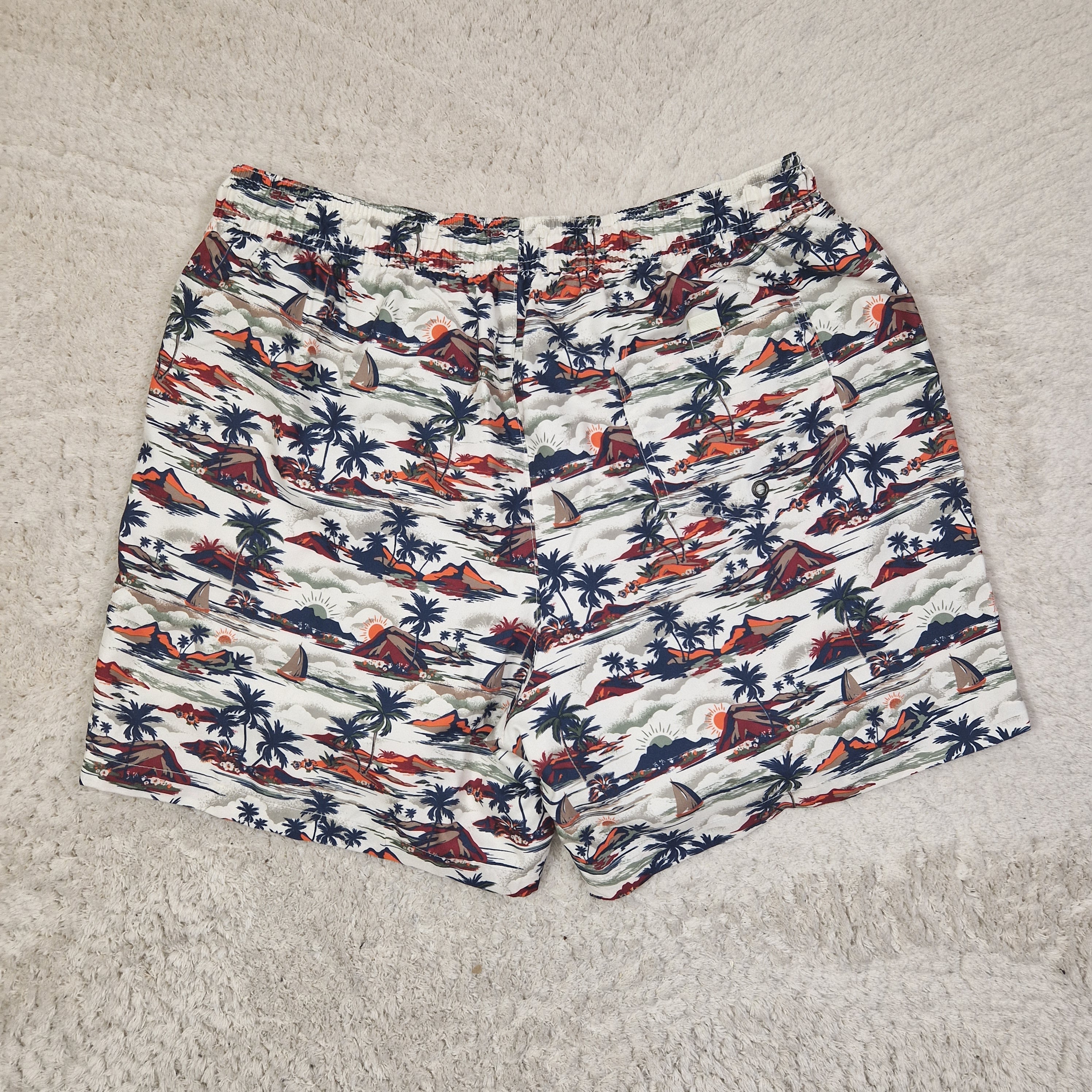 Men's Easy Swim Shorts Tropical Print Blue Polyester UK L