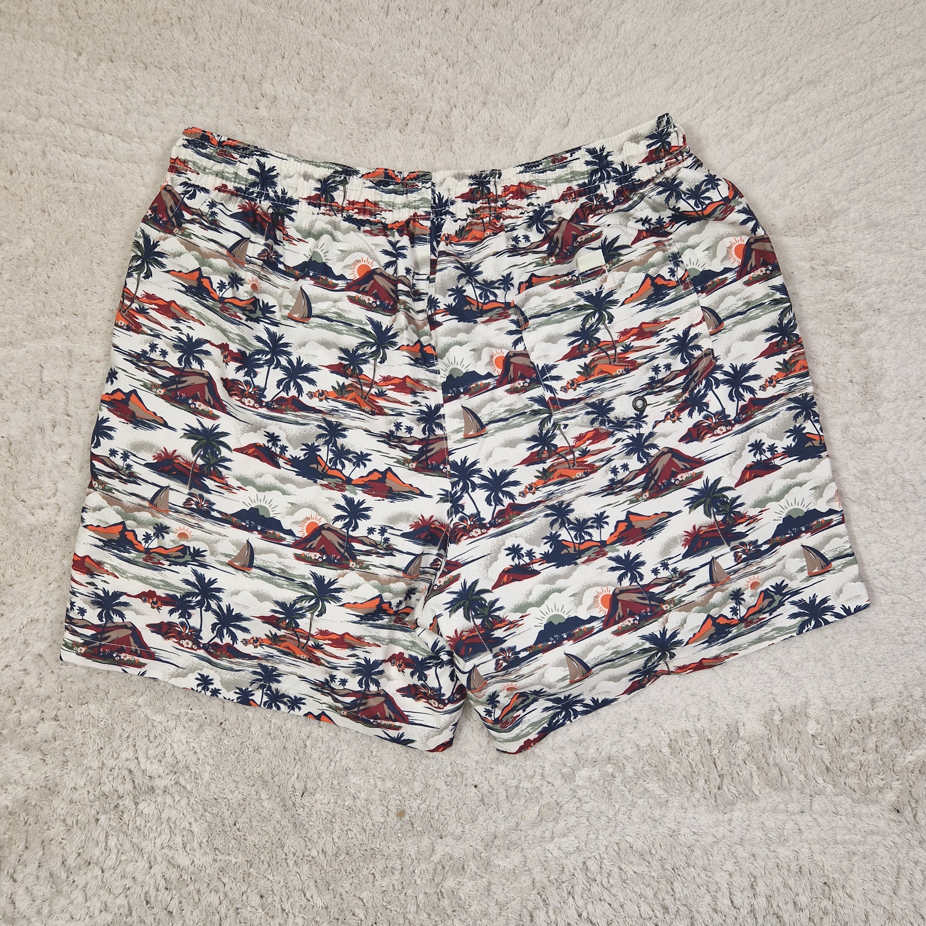 Men's Easy Swim Shorts Tropical Print Blue Polyester UK L