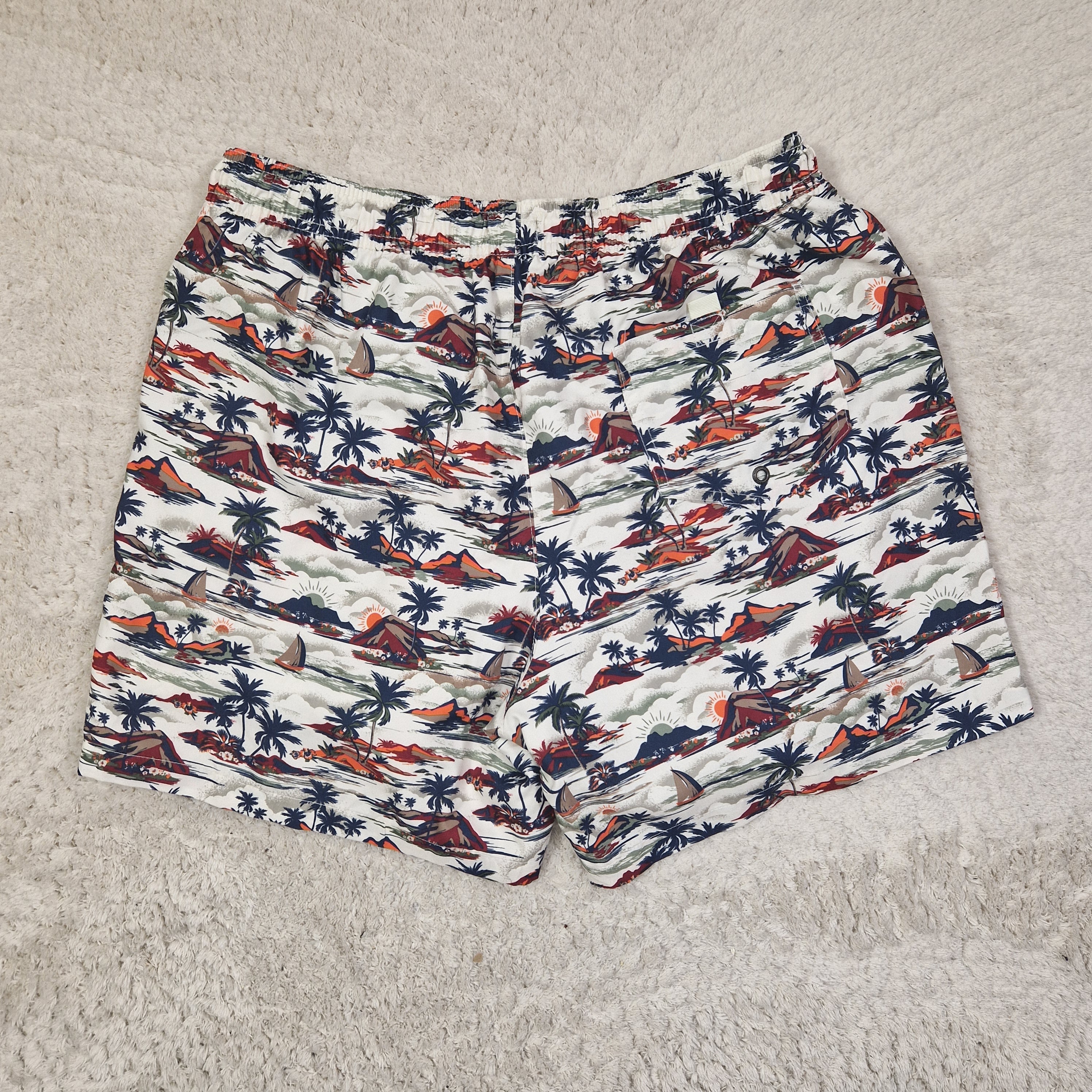 Men's Easy Swim Shorts Tropical Print Blue Polyester UK L
