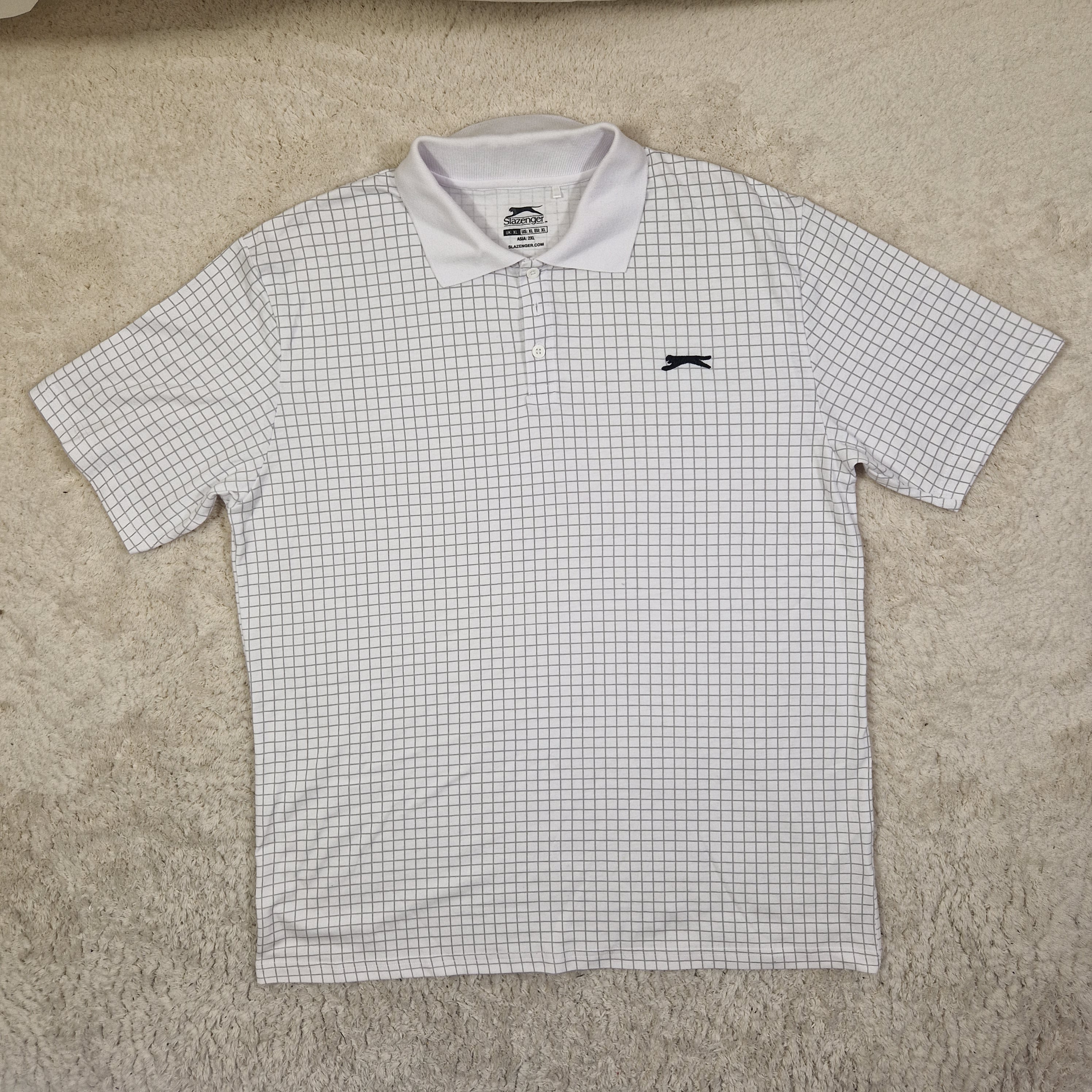 Slazenger Mens Polo Shirt Collared Grid Check Logo White UK XL