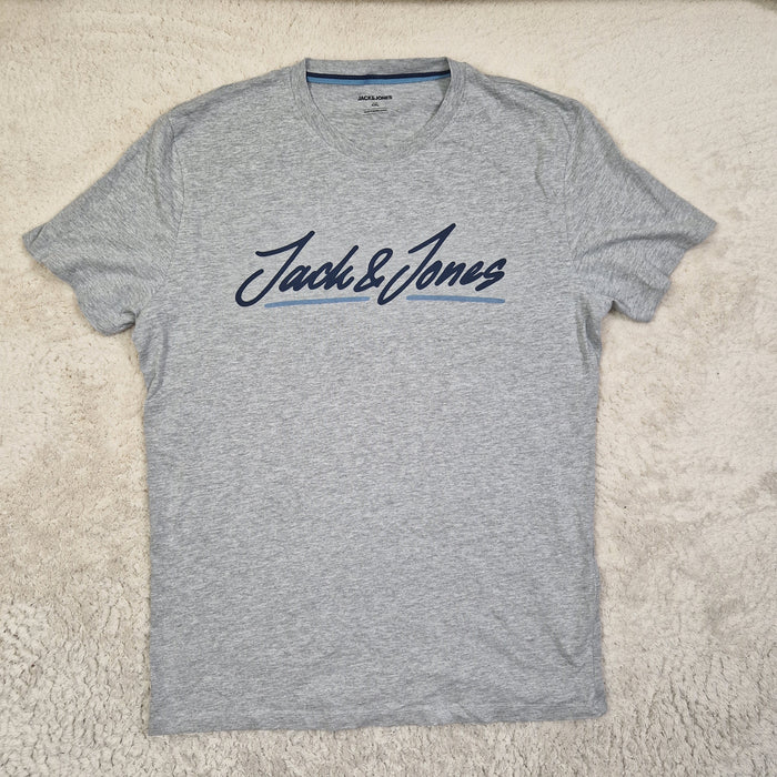 Jack & Jones Mens Grey Logo T-Shirt UK XL — Preloved