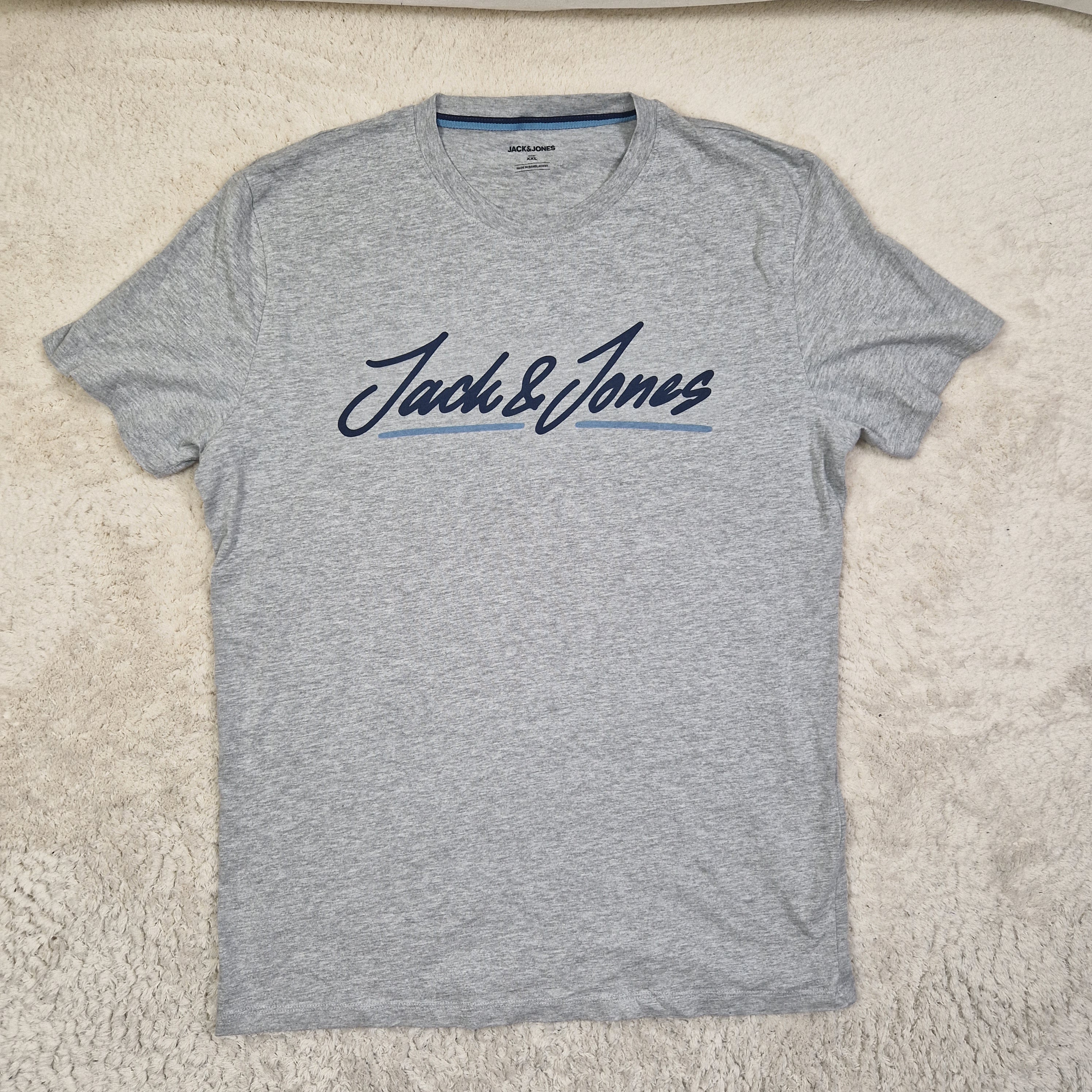 Jack & Jones Men's T-Shirt Logo Cotton Jersey Grey UK XL