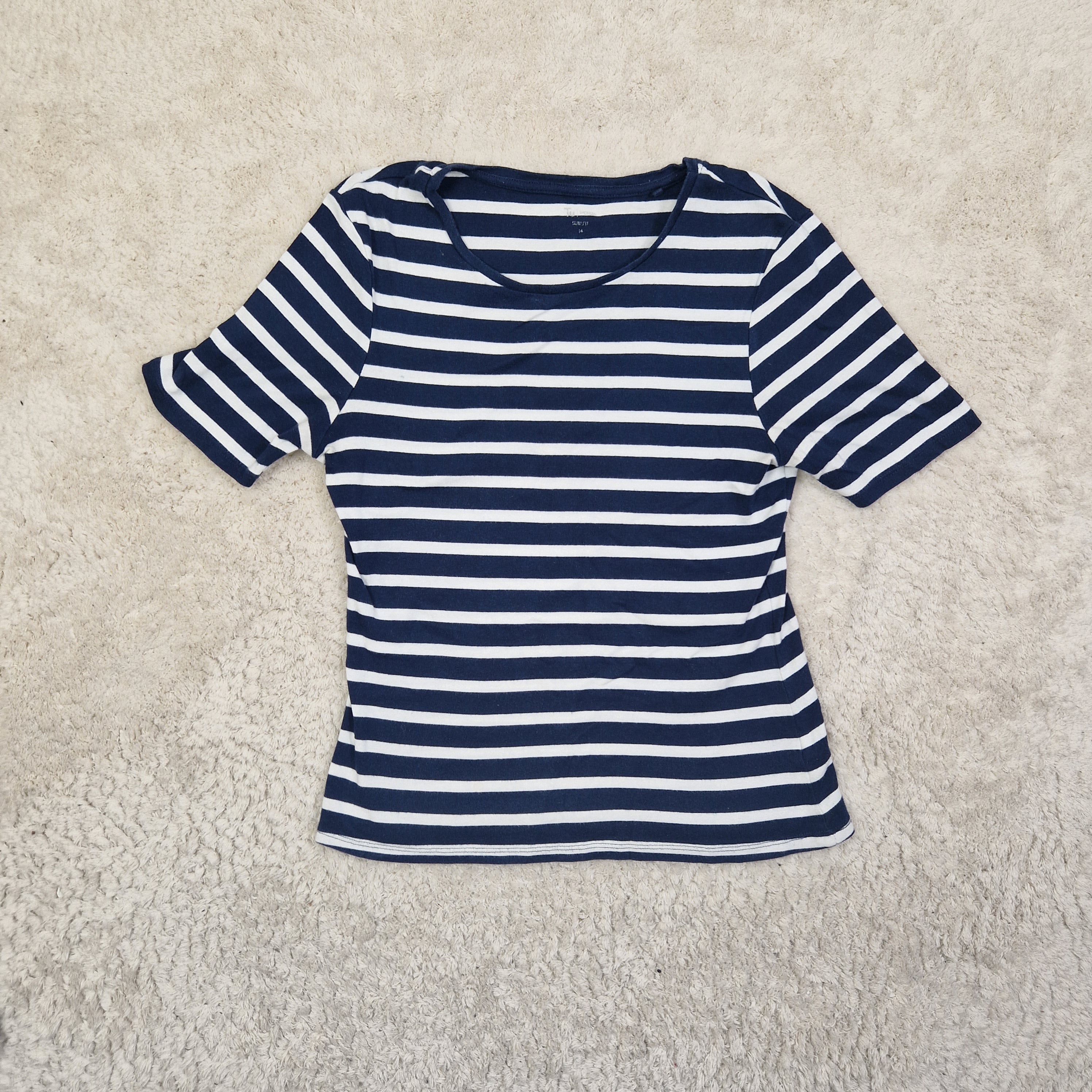 TU Women’s Blue & White Striped Cotton T‑Shirt – UK 14