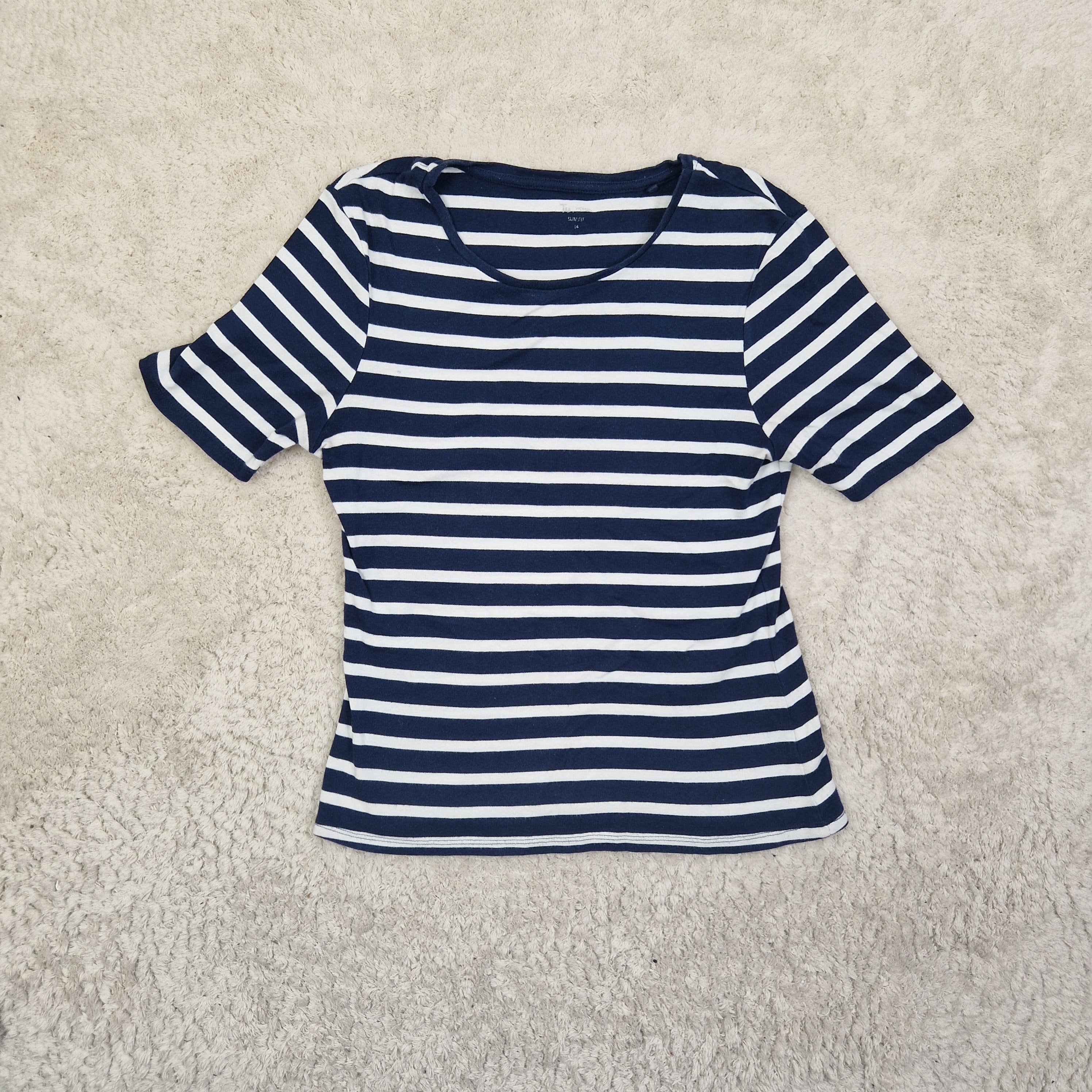TU Women’s Blue & White Striped Cotton T‑Shirt – UK 14