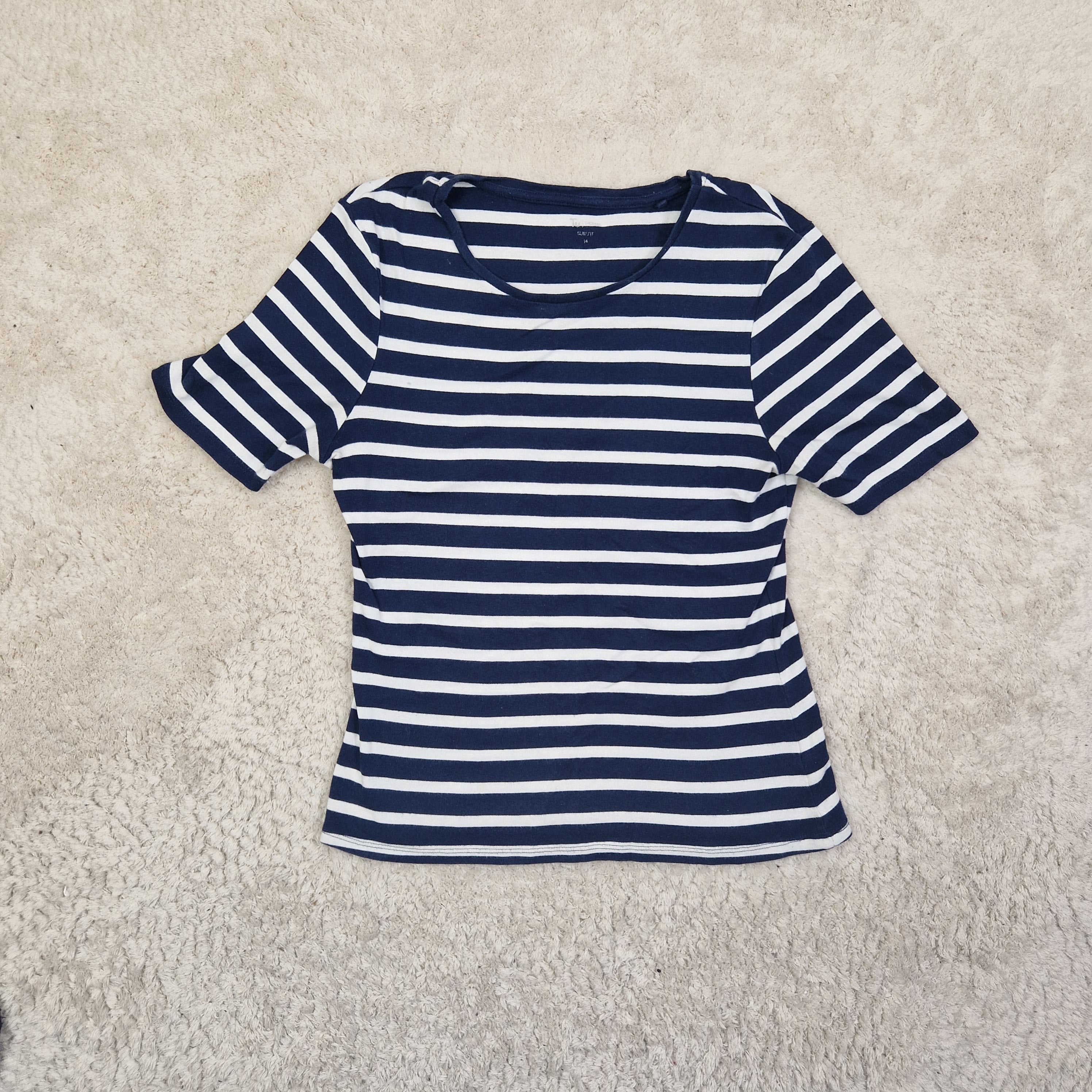 TU Women’s Blue & White Striped Cotton T‑Shirt – UK 14