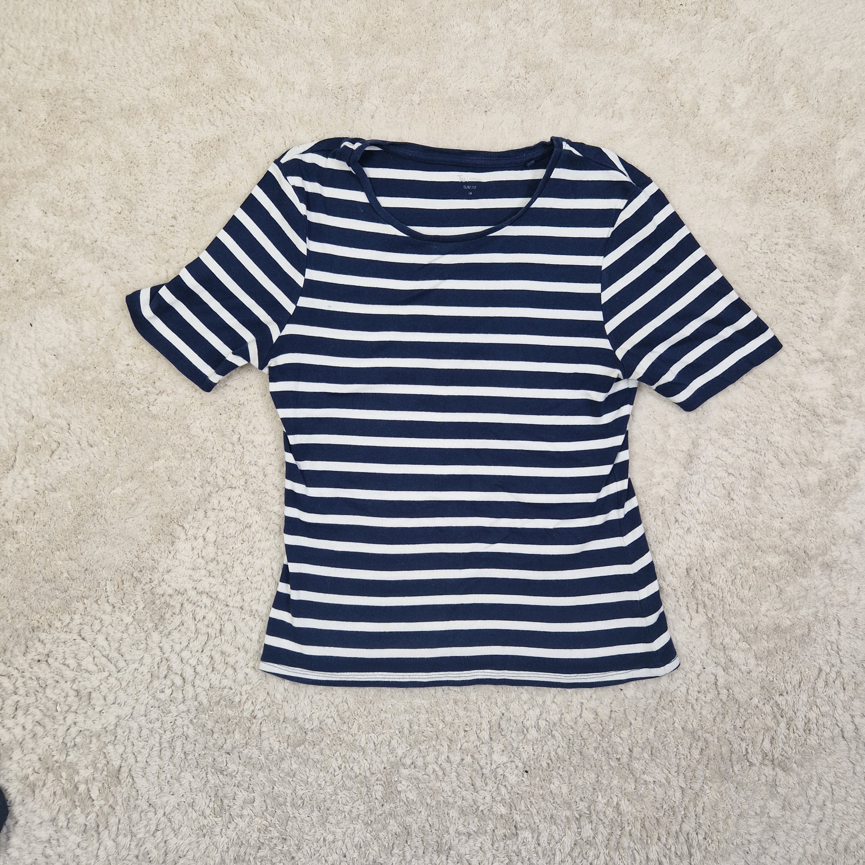 TU Women’s Blue & White Striped Cotton T‑Shirt – UK 14