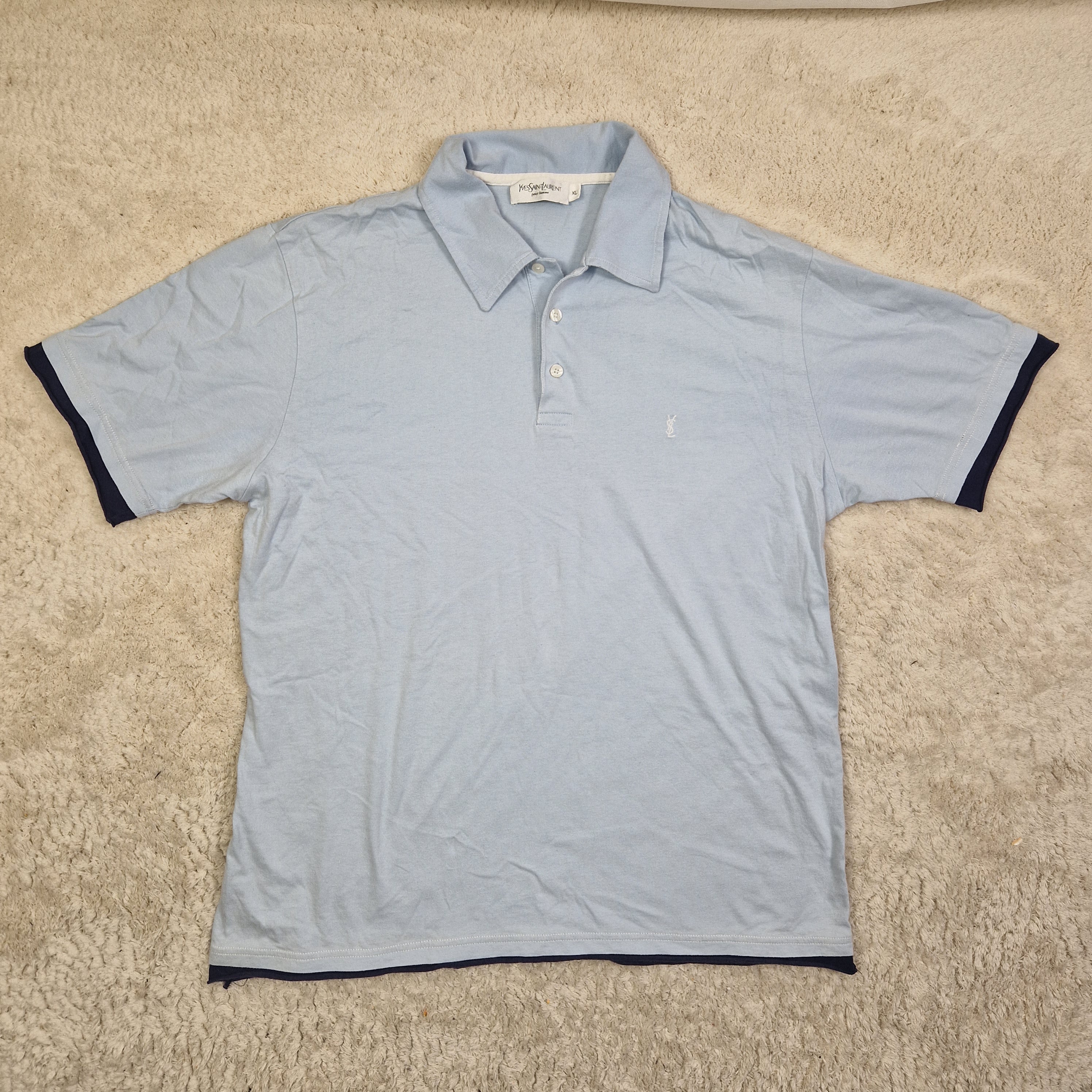 Yves Saint Laurent Vintage Cotton Logo Polo Shirt Blue UK XL