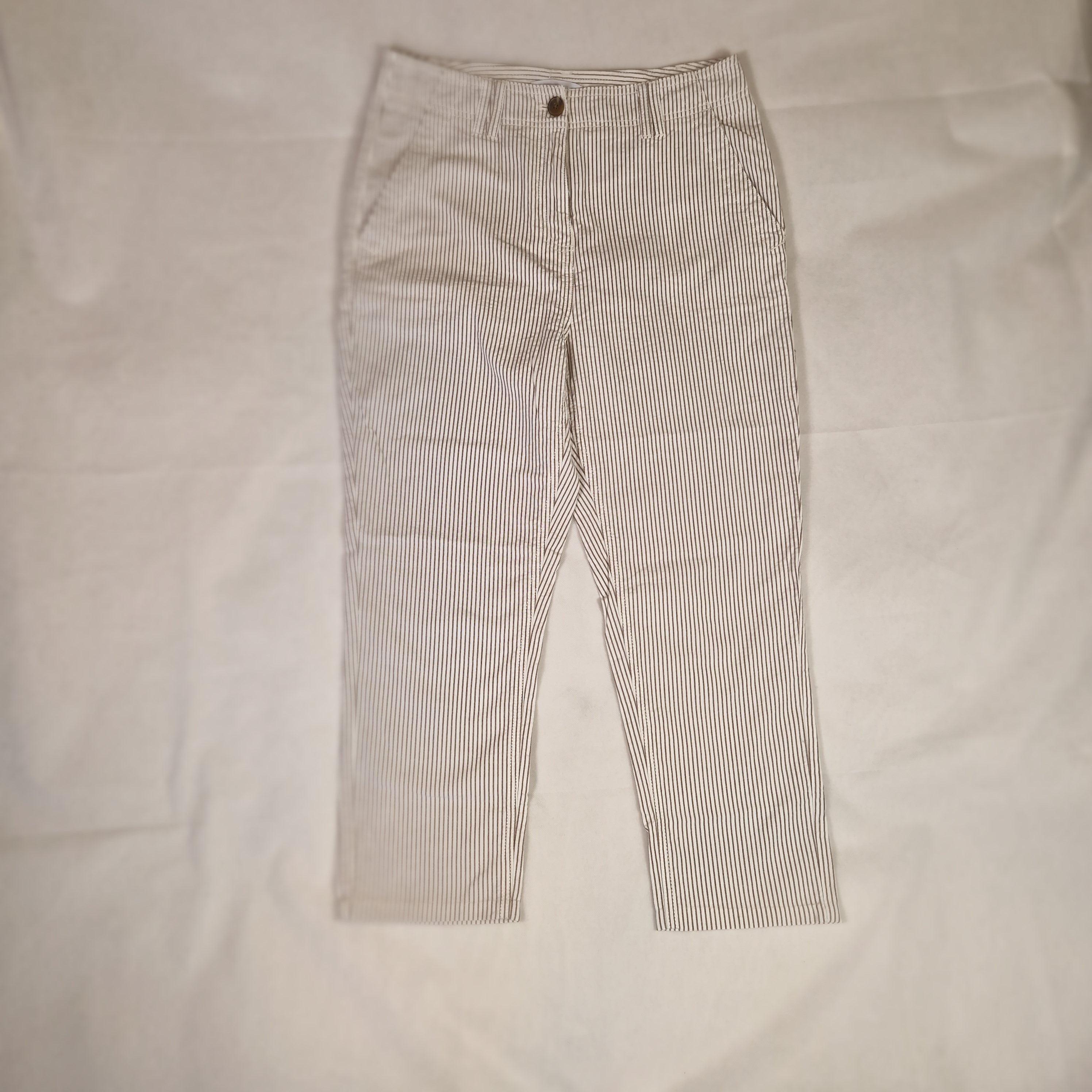 Next Women's White Mid Rise Cotton Trousers UK 12 W32 L23 Preloved
