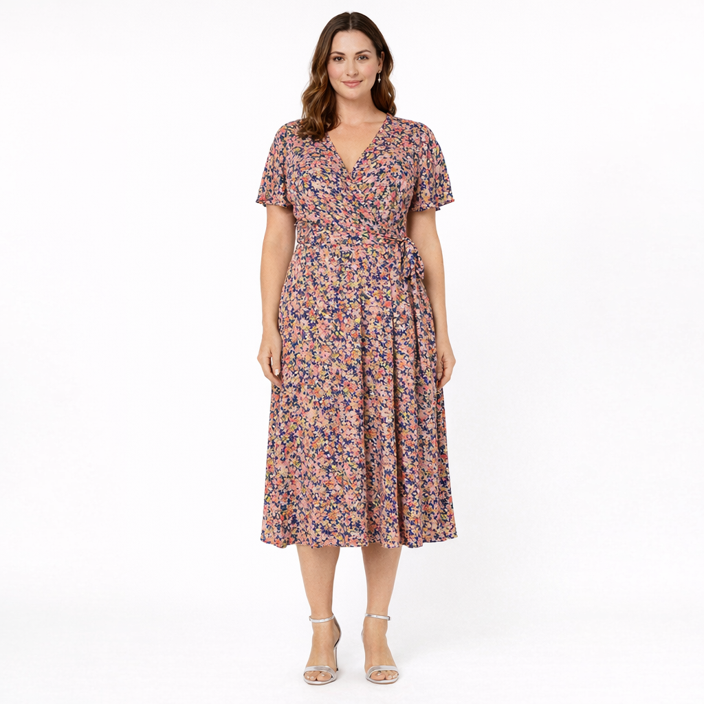 Monsoon Women's Floral Midi Dress V Neck Fit and Flare Navy UK 16