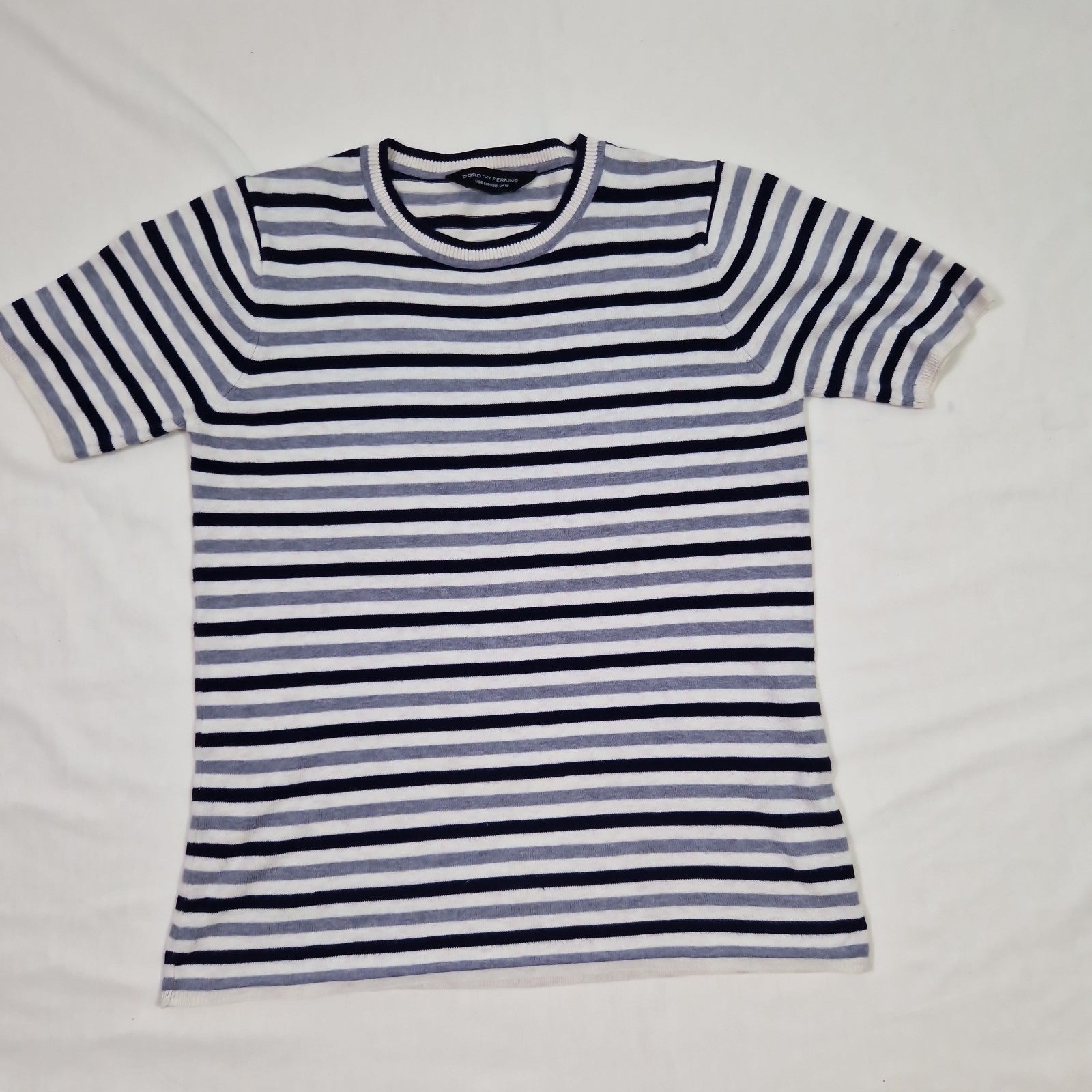Dorothy Perkins Womens T Shirt striped black white grey cotton UK10