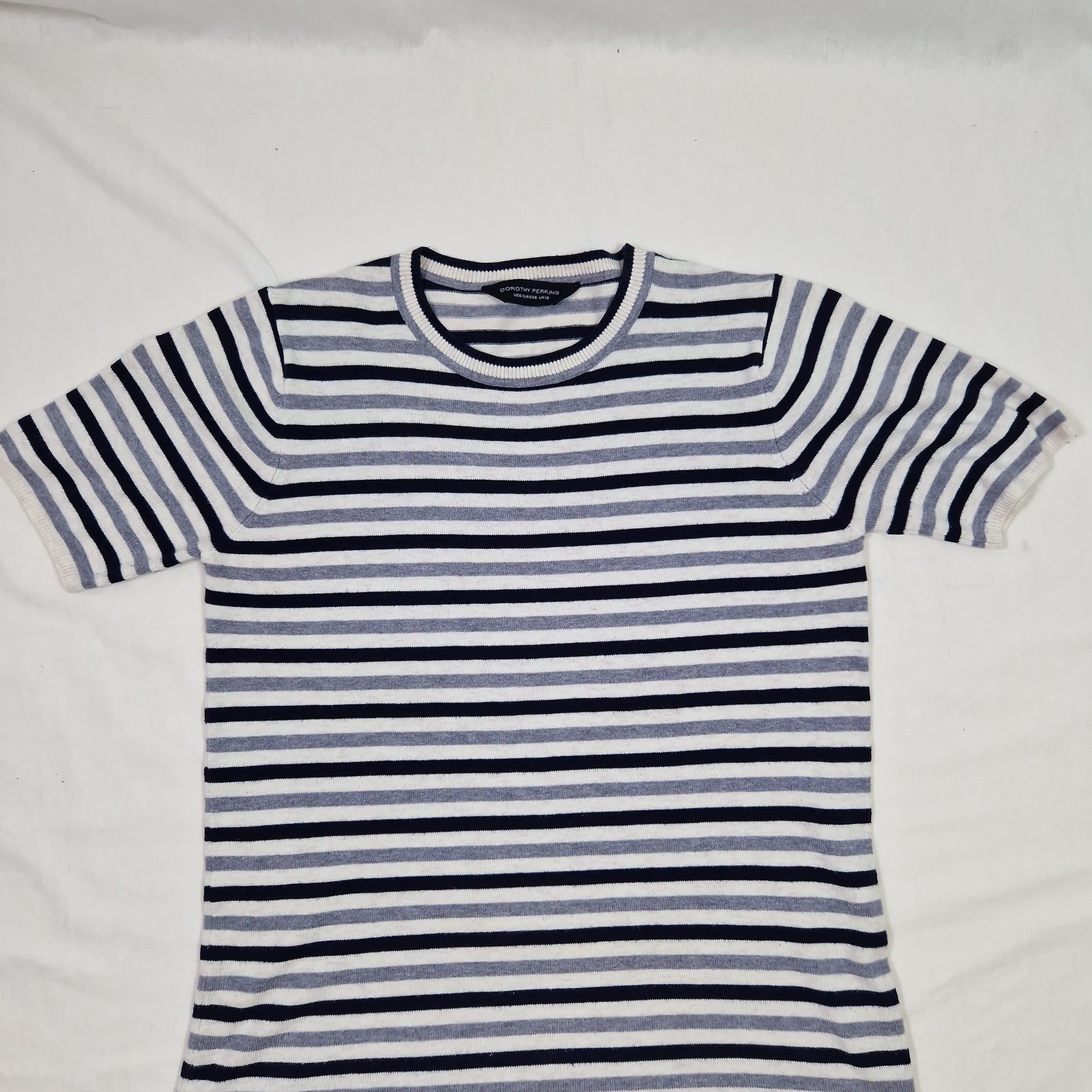 Dorothy Perkins Womens T Shirt striped black white grey cotton UK10