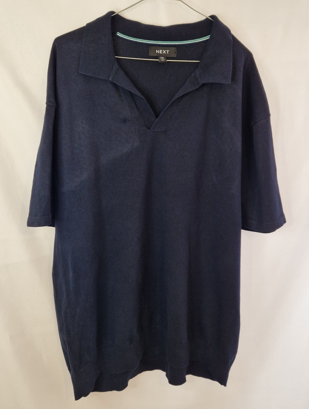 Next Mens Polo Shirt Cotton V Neck Casual Top Dark Blue UK 2XL