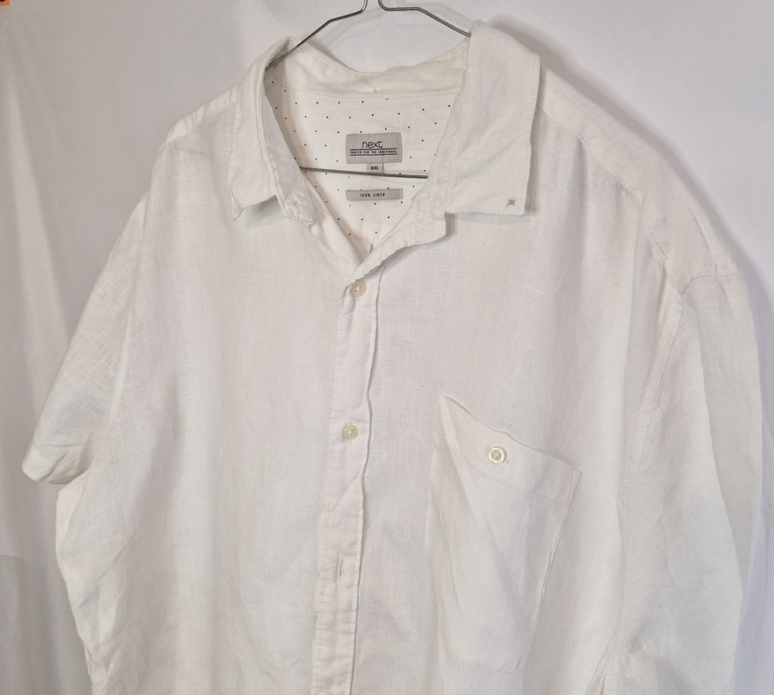 A white short-sleeve button-down shirt by Next in size 2XL with a chest pocket.