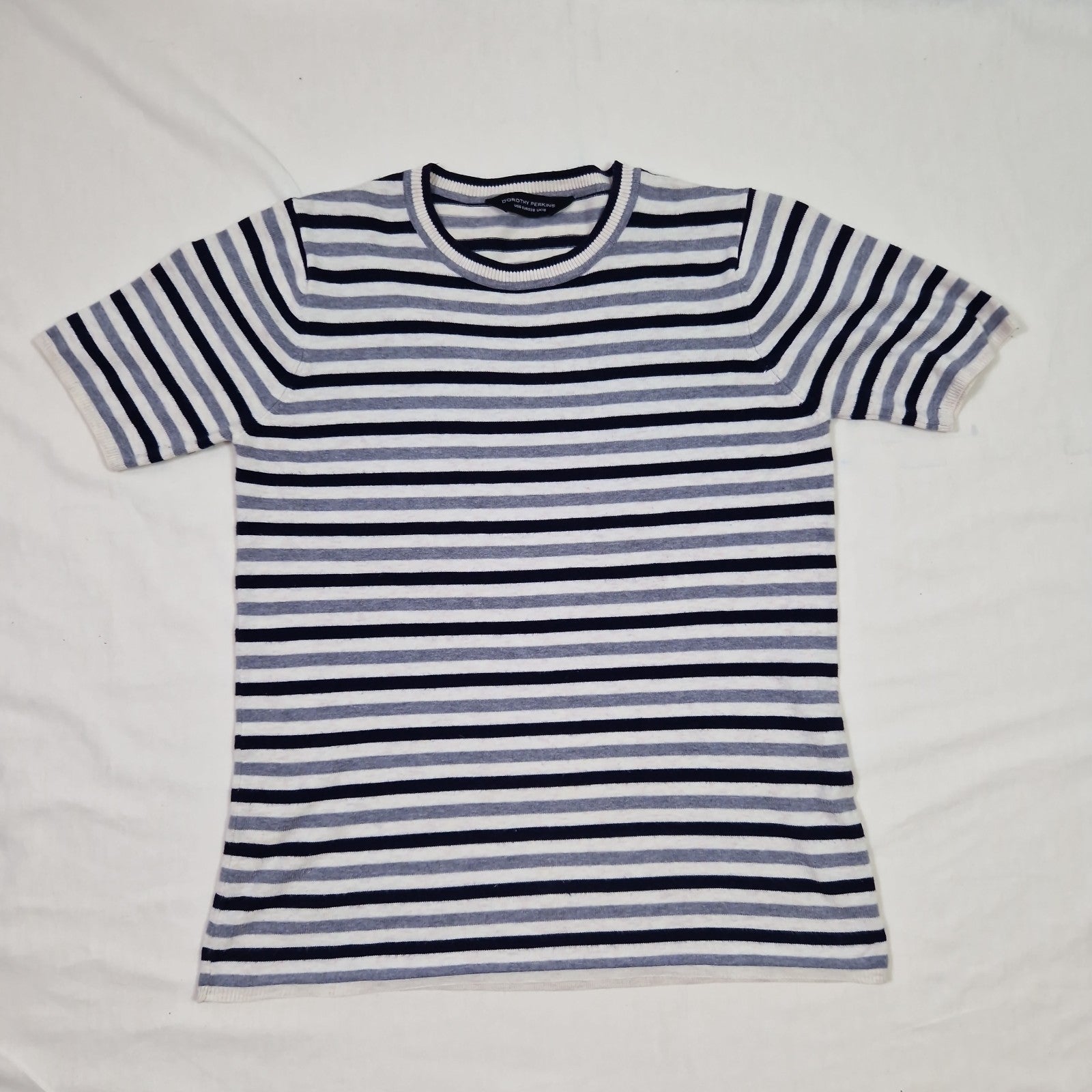 Dorothy Perkins Womens T Shirt striped black white grey cotton UK10